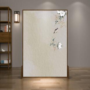 新中式屏风隔断客厅装修禅宗茶室入口玄关可移挡实木座椅屏风花鸟