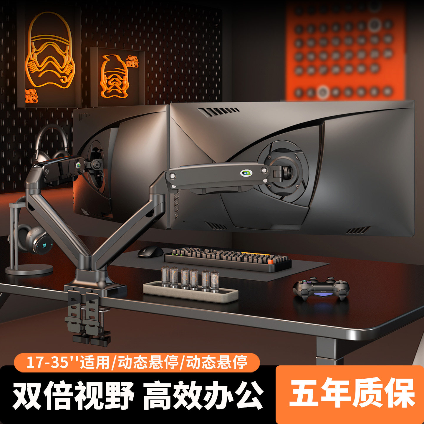 娱旭双屏显示器支架一拖二机械臂升降二合一笔记本电脑屏幕增高架