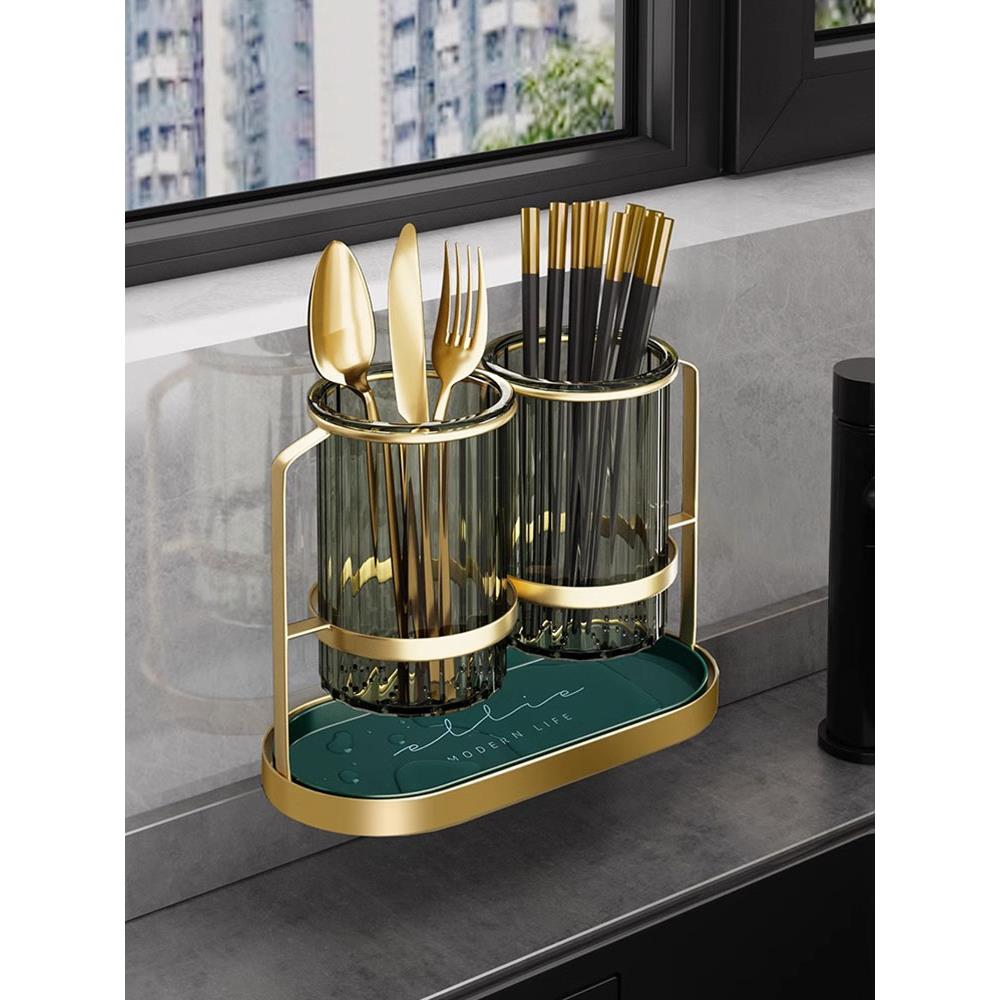 轻奢厨房筷子筒置物架壁挂家用沥水收纳盒架筷子篓创意筷托 托筷