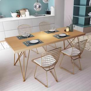 北欧现代简约餐桌家用服装店展示台桌子休闲铁艺实木整板桌椅组合