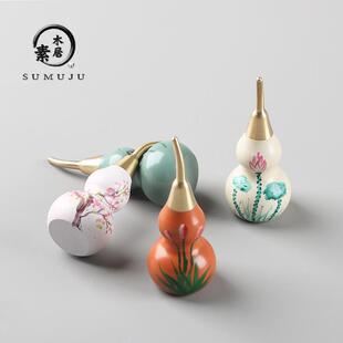 纯铜手绘葫芦茶宠黄铜创意玄关茶桌茶盘小号摆件茶玩香插茶道配件