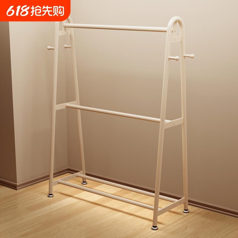 衣架落地家用卧室双层衣帽架可移动房间衣服收纳架简易室内挂衣架