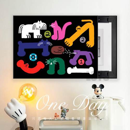 猫咪插画电表箱装饰画ins风客厅狗狗挂画可爱推拉配电箱遮挡定制