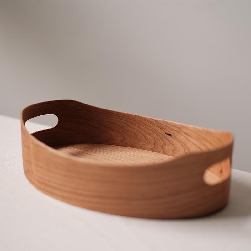 日常选物 樱桃木实木椭圆收纳托盘