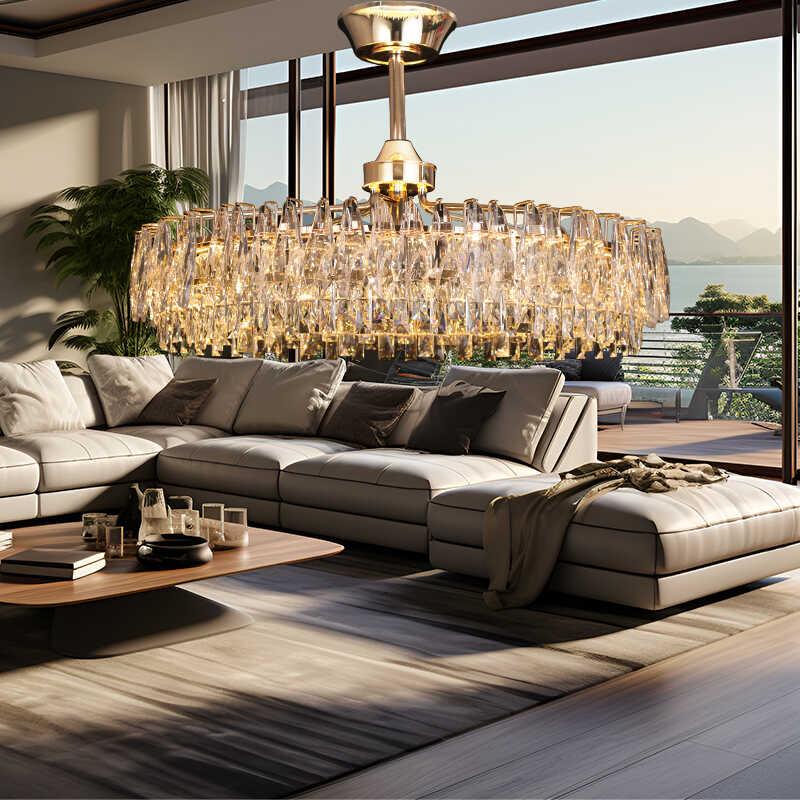 全光谱新款水晶餐厅风扇灯轻奢家用客厅灯带电扇一体吊扇灯