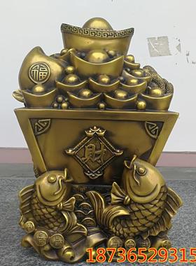 大号纯铜招财双鱼存钱罐铜聚宝盆风水铜器工艺品家居客厅店铺摆件
