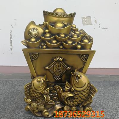 大号纯铜招财双鱼存钱罐铜聚宝盆风水铜器工艺品家居客厅店铺摆件