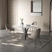 奥古斯特亮光岩板圆桌带转盘意式 极简现代简约家用8 10人圆形饭桌