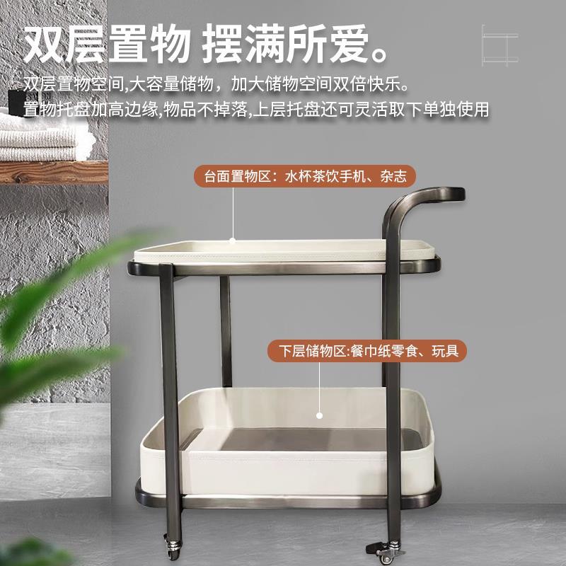 现代轻奢客厅马鞍皮边几沙发边柜移动置物架大容量推车阳台小茶几