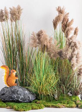 大型彷真绿色植物芦苇草假花商场门店造景假植物盆栽室内橱窗装饰