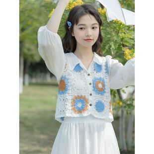 镂空钩花拼接蕾丝长袖防晒雪纺衫女2026春夏季新款针织衫小众上衣