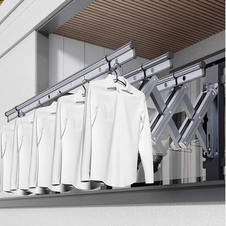 恋晴阳台伸缩晾衣架栏杆窗外户外推拉式晒衣架折叠晾衣杆室外凉衣