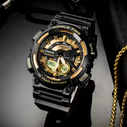 casio卡西欧手表男款运动防水学生黑金青少年电子表AEQ-110BW-9A