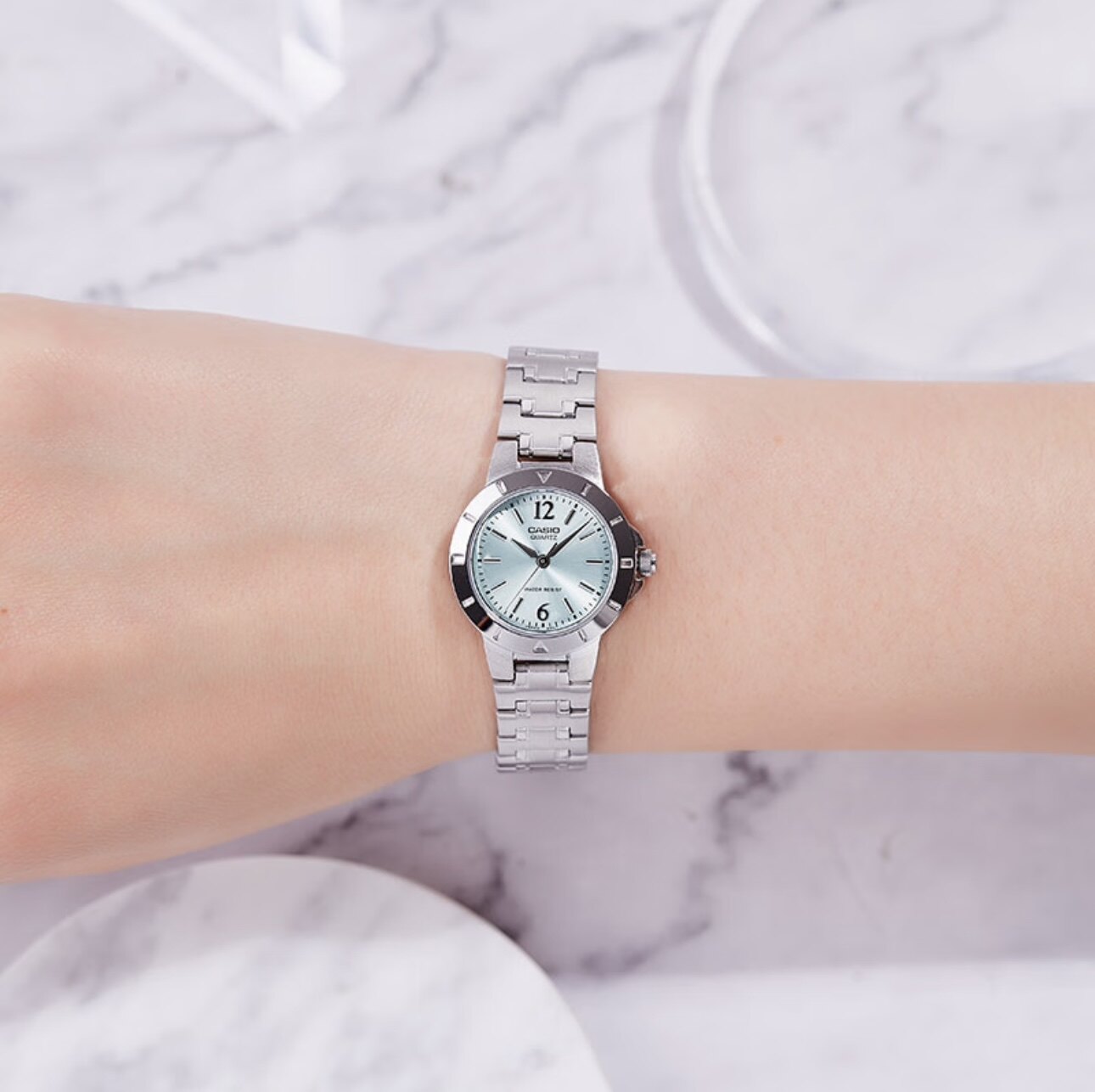 CASIO卡西欧 50米防水  不锈钢表带 女表 绿色表盘 LTP-1177A-3A
