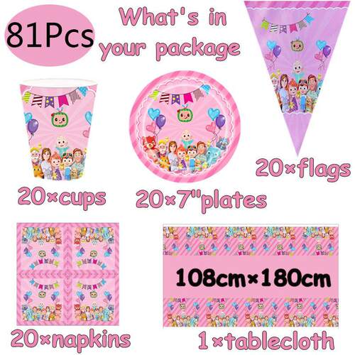 新品Pink JJ Melon Party Supplies TablewareM Set Paper Cup Pl