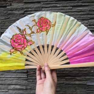 极速鹿雨晴艺道扇舞n蹈戏曲牡丹花扇子真丝秧歌扇子花扇子7寸齐头
