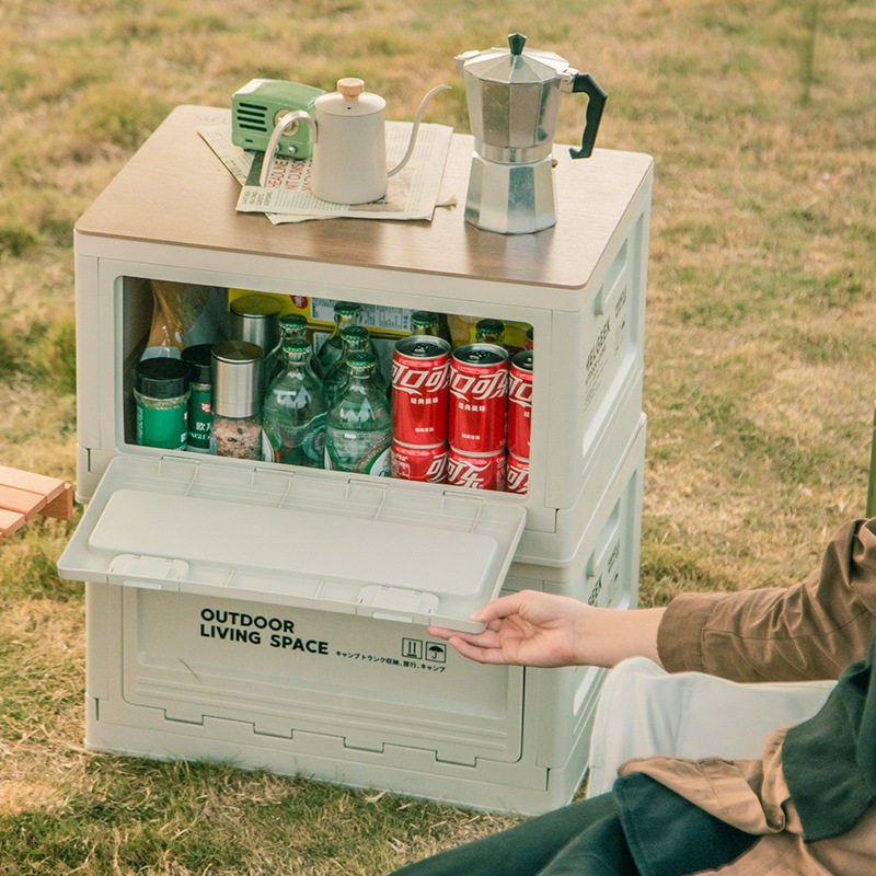 新品50L防水野餐折n叠收纳箱露营箱 附木盖设计可拆卸隔板 户外便图片