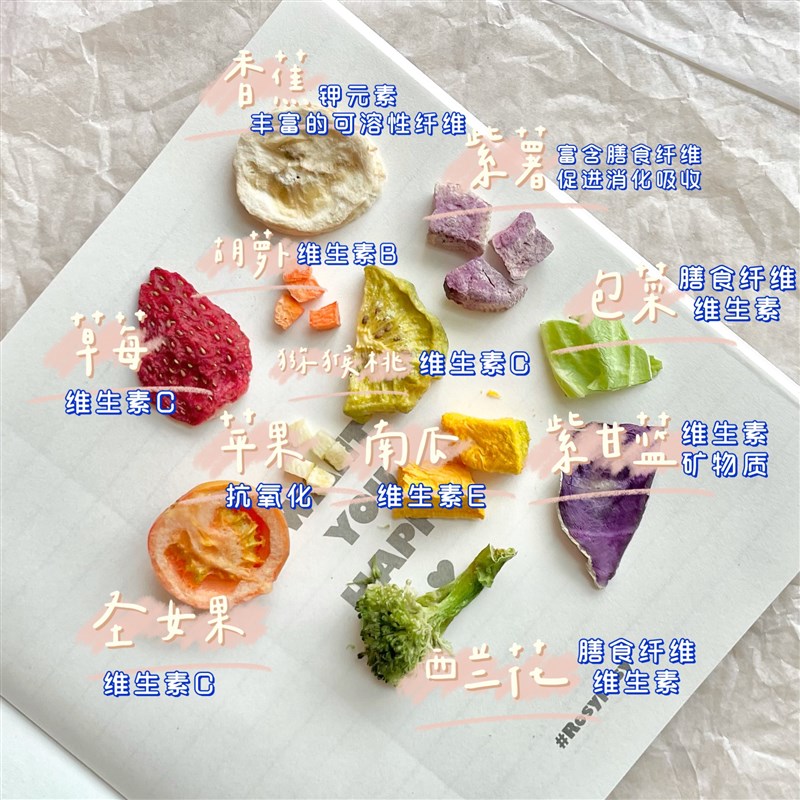 新品冻干水果蔬菜宠物零食狗粮拌饭猫咪幼犬草Q莓胡萝卜南瓜紫甘