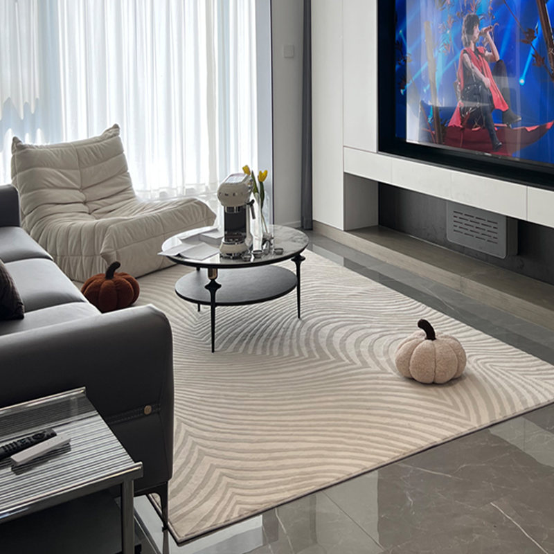 极速何以为家白色奶油风现代北欧极简客J厅沙发地毯素色条纹卧室