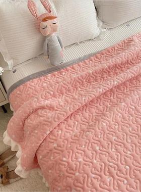 极速四季通用冬季牛奶绒花边床单两面用加厚夹棉防滑绗缝2.022新