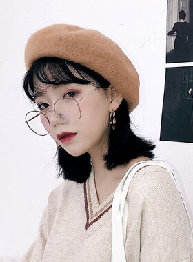 极速Wool Beret womens atutumn and winter wool hat womens K