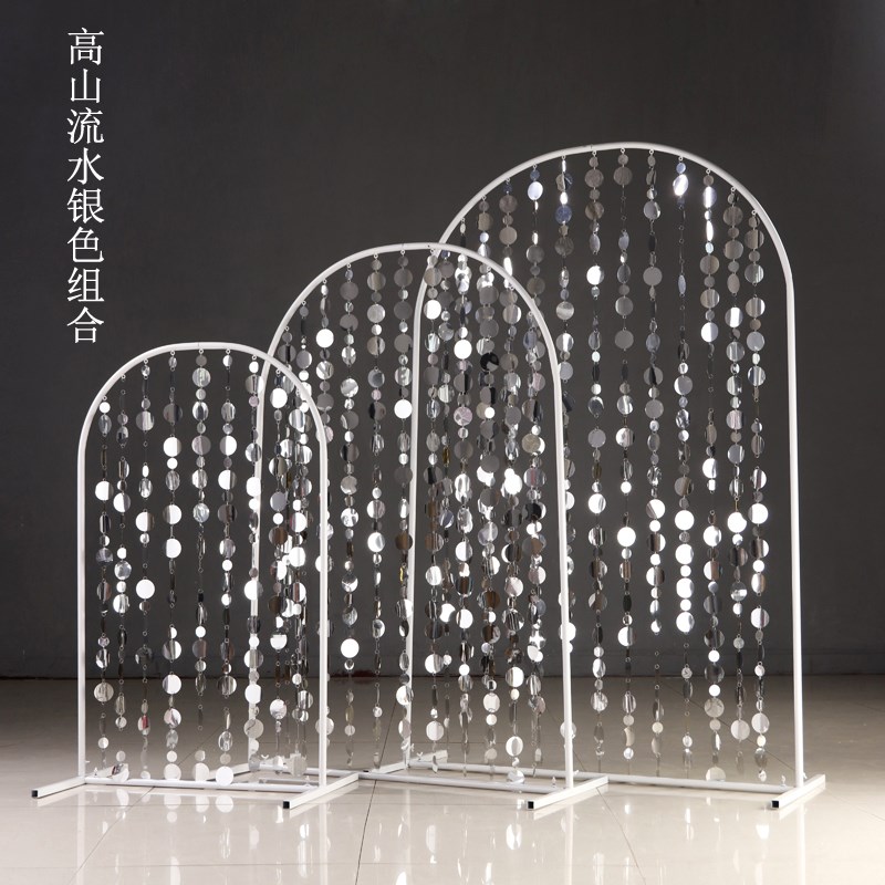 极速婚庆b道具高山流水路引铁艺架婚礼舞台布置亮片珠帘门拱形彩