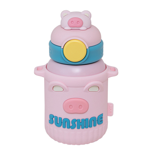 新品超萌熊d猫保温杯斜挎可背儿童女孩女生高颜值316水杯可爱吸管