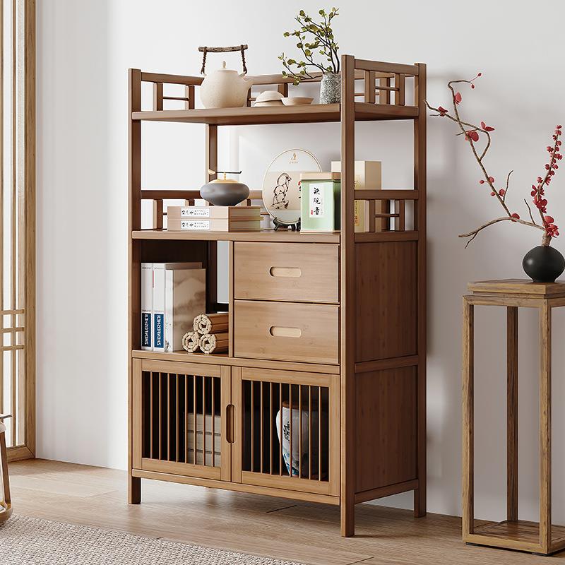 极速茶水柜实木办公室柜子置物架茶柜客厅M沙发边柜靠墙餐柜楠竹