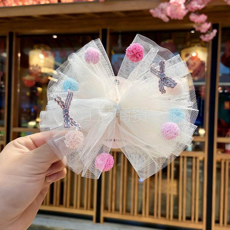 极速韩版儿童发夹彩色球球网纱流沙亮片蕾丝宝R宝发夹蝴蝶结鸭嘴