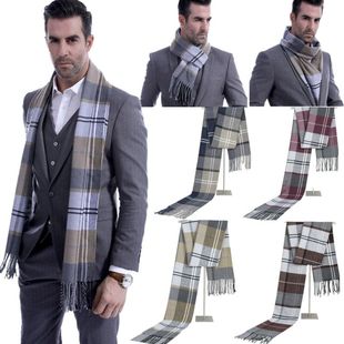 极速Fashion Shawl Scarves Men AWinter Warm Tartan Scarf Busi