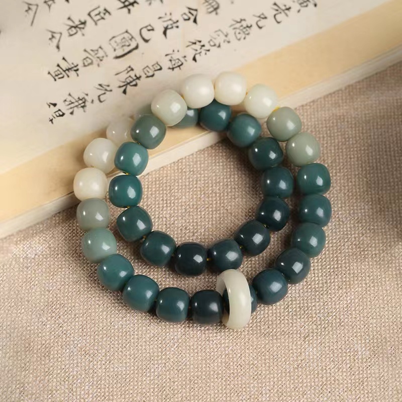 极速渐变绿白玉菩提根手持手串女款双圈跑环文玩S绕指柔菩提子佛