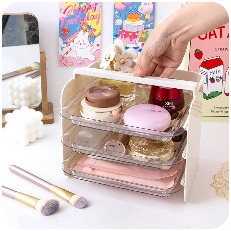 新品ins风化妆品收纳盒奢华分格D抽屉式梳妆台护肤品口红面膜置物