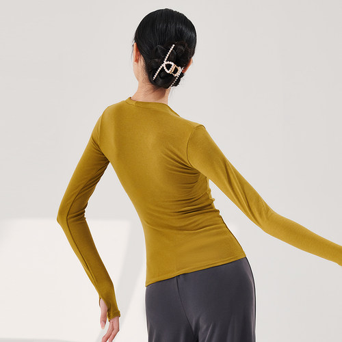 新品古典舞蹈e服装上衣弹力修身集训服中国舞现代舞女练功服小V领