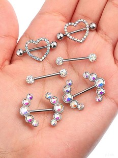 极速2pcs Titanium Nipple Piercing HeFart Barbell 14G Opal Ni