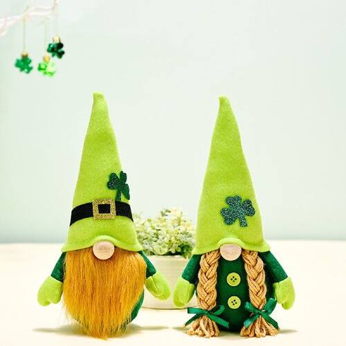 新品St Patricks Day Decoration Doll Green Plush Gnome .Face