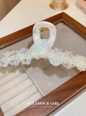 极速夏季超仙几何彩n光贝壳发夹後脑勺盘发鲨鱼夹抓夹韩国ins百搭