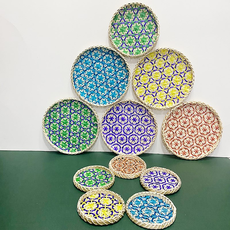 极速手工竹篮子精编筲箕竹筛竹编水果F篮点心托盘家用编织工艺圆