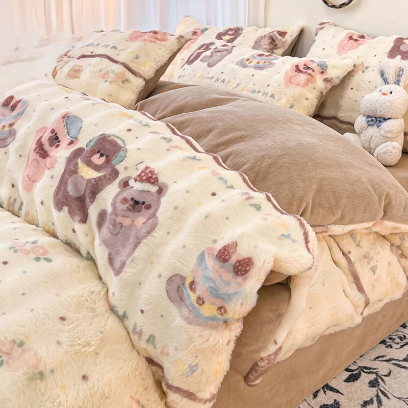 冬季牛奶绒四件套2024新款加厚毛绒珊瑚绒床单被套床品