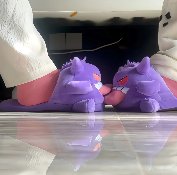thumbnail for Gengar Plush Slippers, Eevee Demon Warm Soft-Soled Cotton Slippers, Abstract Couple Closed-Toe Slippers, Quirky Home Floor Slippers
