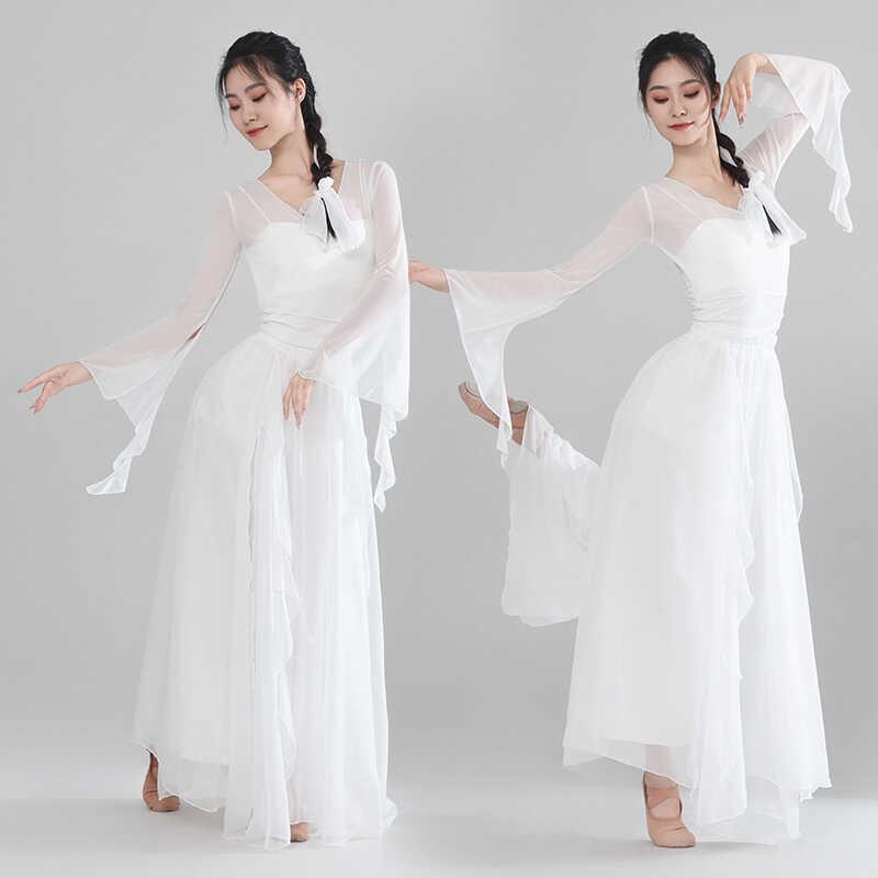 古典舞蹈服女飘逸白色纱衣花瓣裙裤身韵仙气古风艺考中国舞练功服