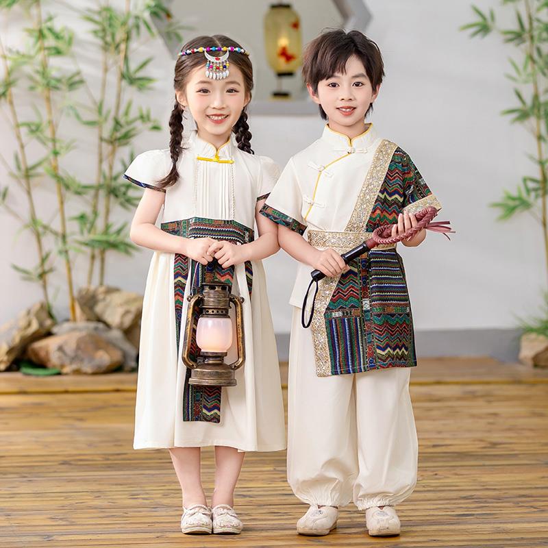 蒙古族儿童夏款少数民族风服装藏族维吾尔舞蹈服小学生六一演出服