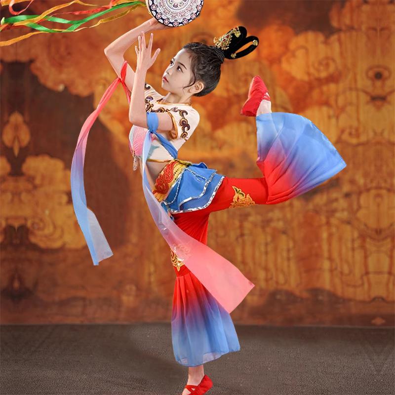 飞天乐鼓舞蹈服敦煌演出服儿童古典舞服装妙音反弹琵琶道具铃鼓女