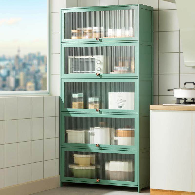 带门厨房置物架落地多层收纳架锅具电器储物柜多功能防尘碗橱柜子