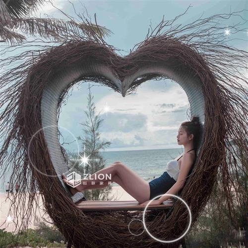 巴厘岛吊床网红打卡藤编落地鸟巢旅游景区拍照大型爱心秋千吊椅