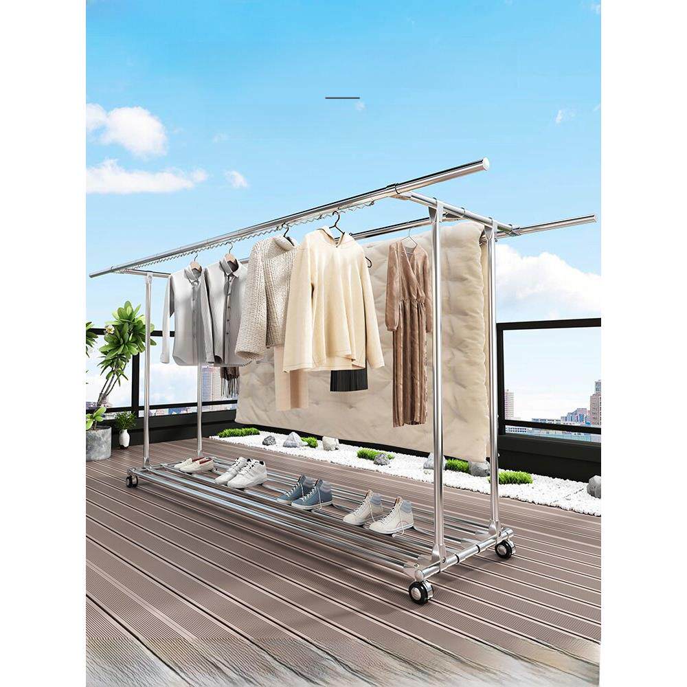 不锈钢户外移动式收放式晾衣架屋顶庭院户外大型被晾衣架防风晾衣