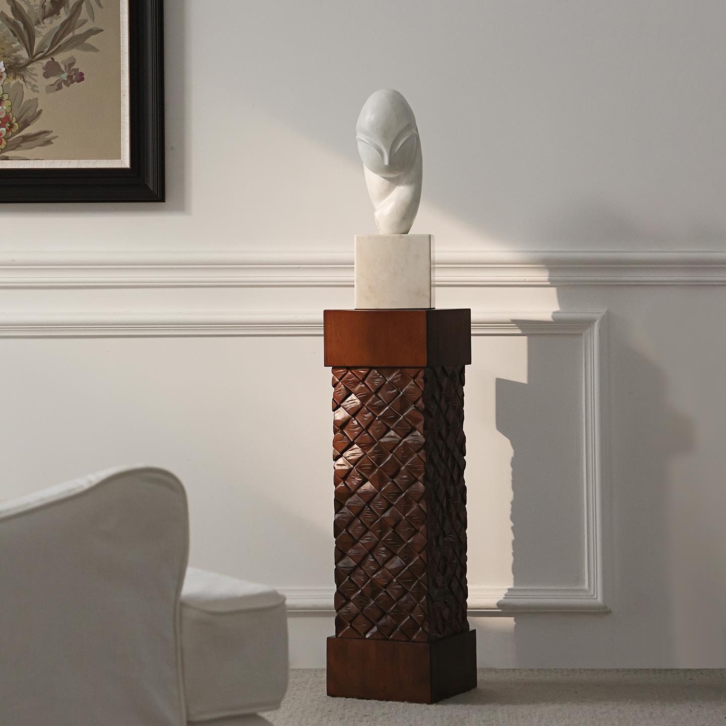 形上实木墩子花架底座雕塑艺术品摆件民宿酒店落地玄关装饰台柱子