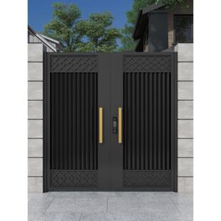 中式不锈钢庭院门楼铝艺别墅大门农村家用院子门头铁艺门单双开门