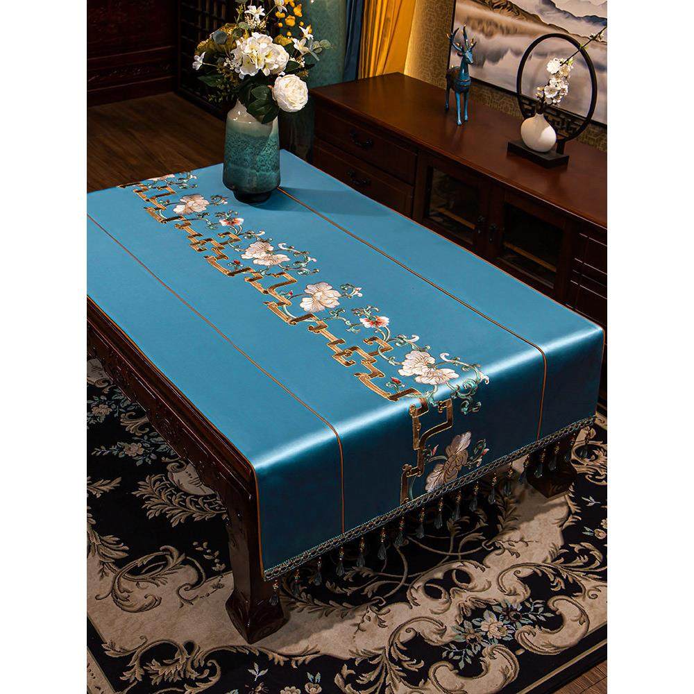 中式咖啡桌布套现代简约餐桌垫长方形电视柜台布绣花台布定制