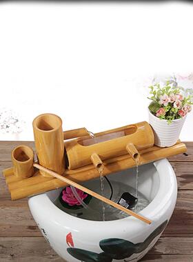 竹子流水器石槽鱼缸鱼盆过滤器水景喷泉风轮水车玄关摆件加湿增氧