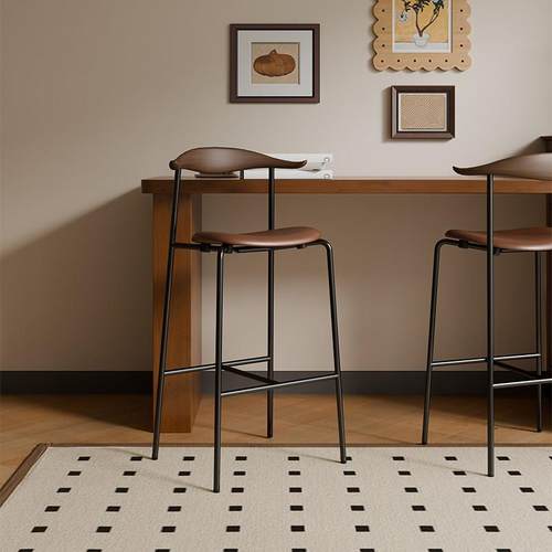 北欧高脚凳家用覆古酒吧吧台椅奶茶店前台高脚椅现代简约餐椅台凳